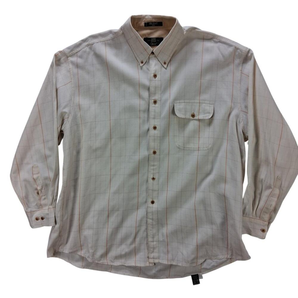 Mens orvis button down long sleeve shirt size 2XL XXL Cream plaid
